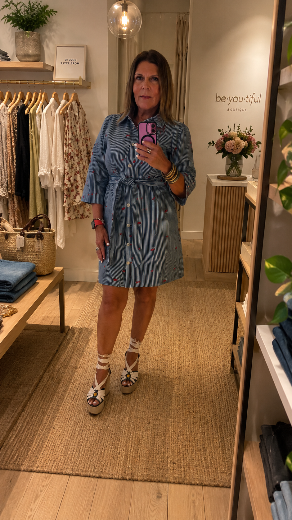 Dark Denim Down Stripes Dress