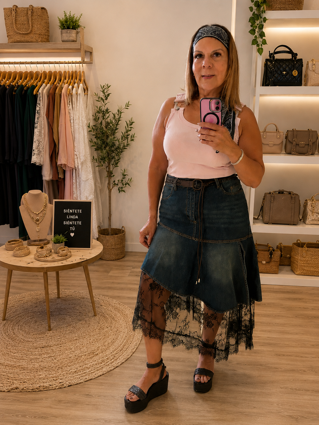 Asymmetrical Denim & Lace Skirt