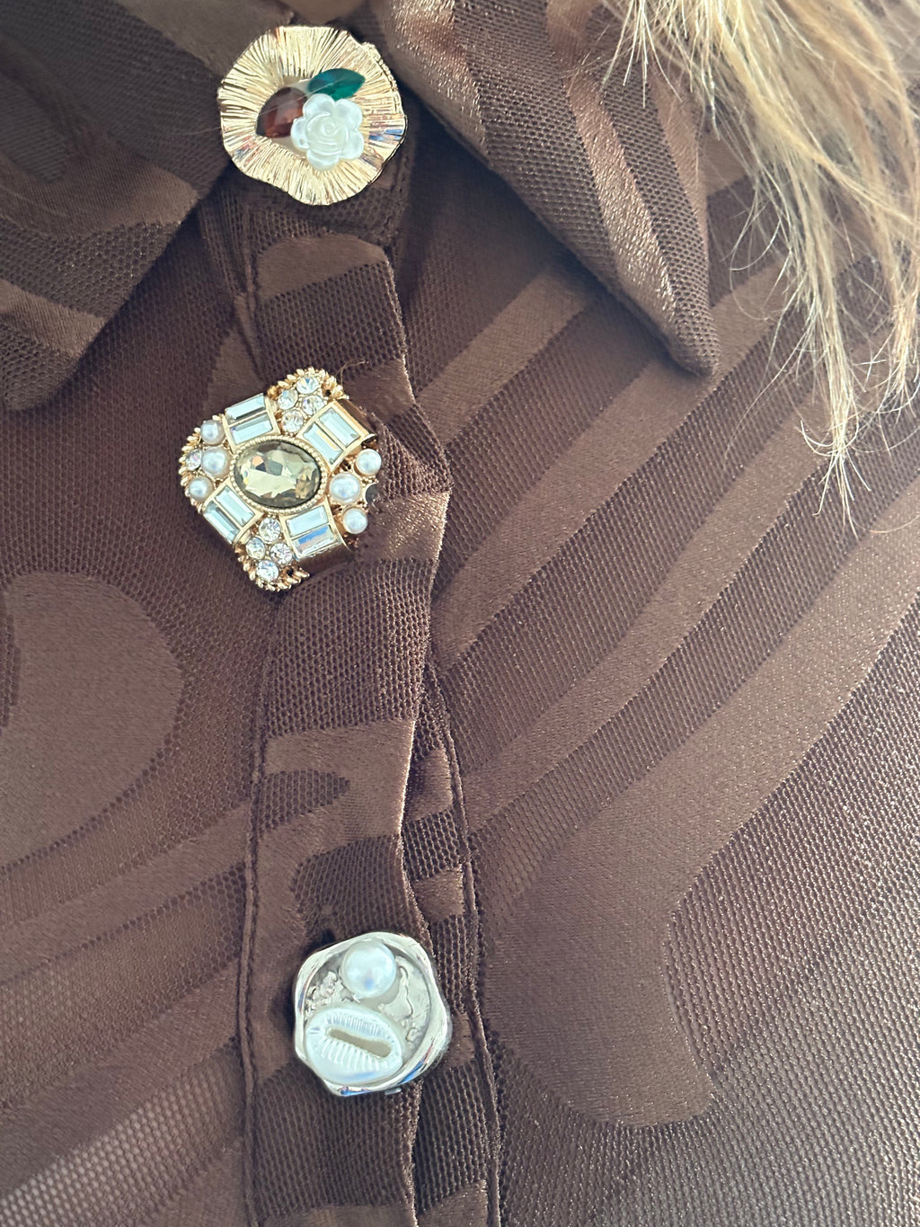 Zebra Sheer Shirt with Jewel Buttons