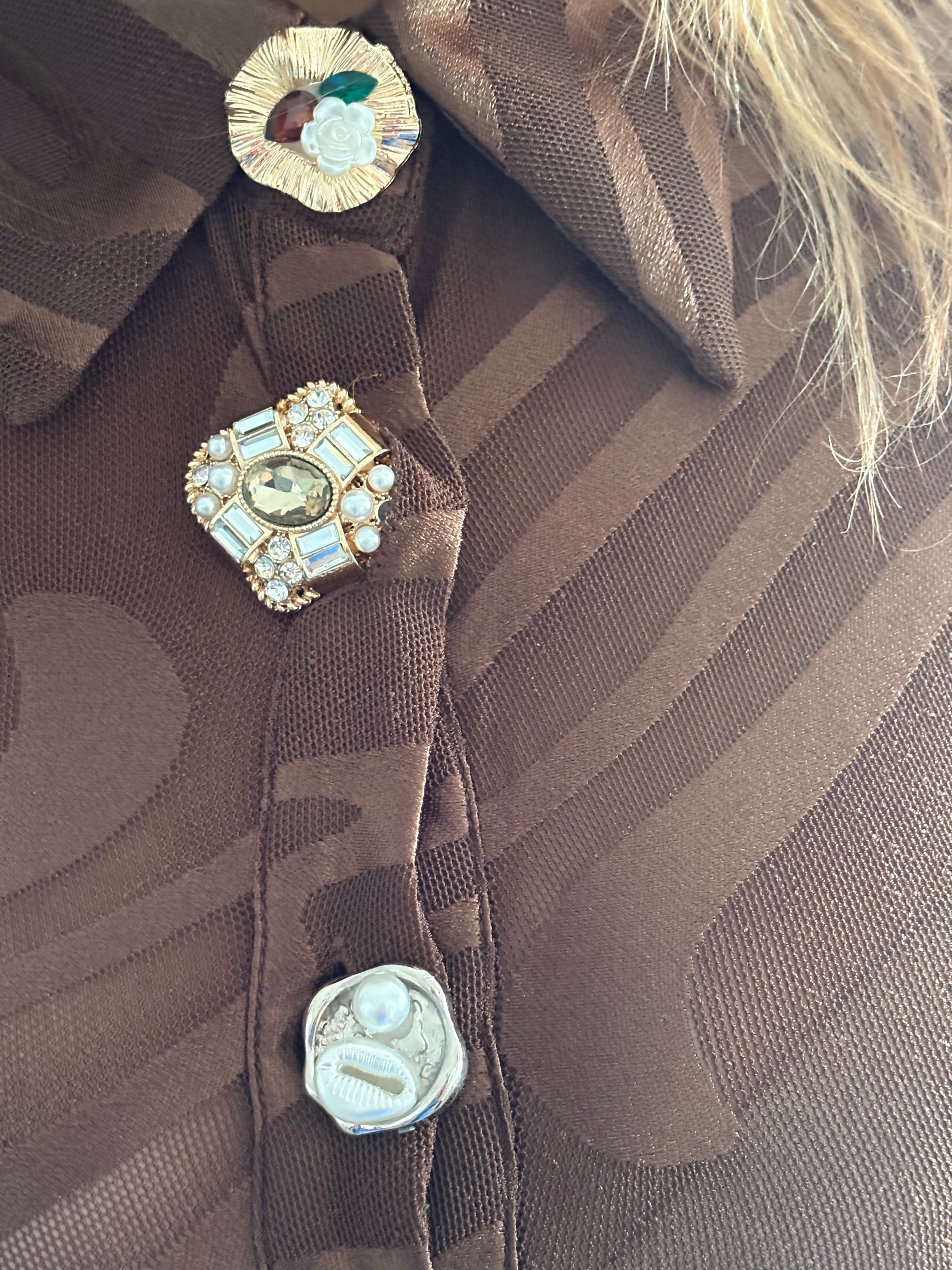 Zebra Sheer Shirt with Jewel Buttons