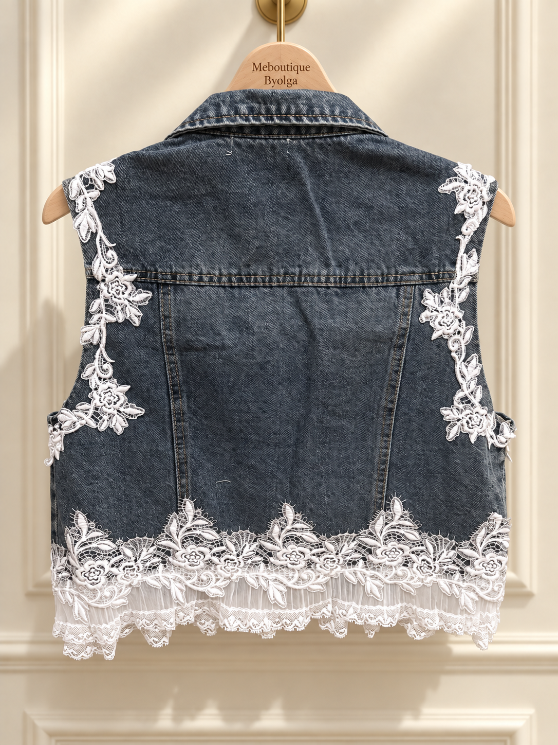 Floral and Butterfly Lace Patches Denim Vest