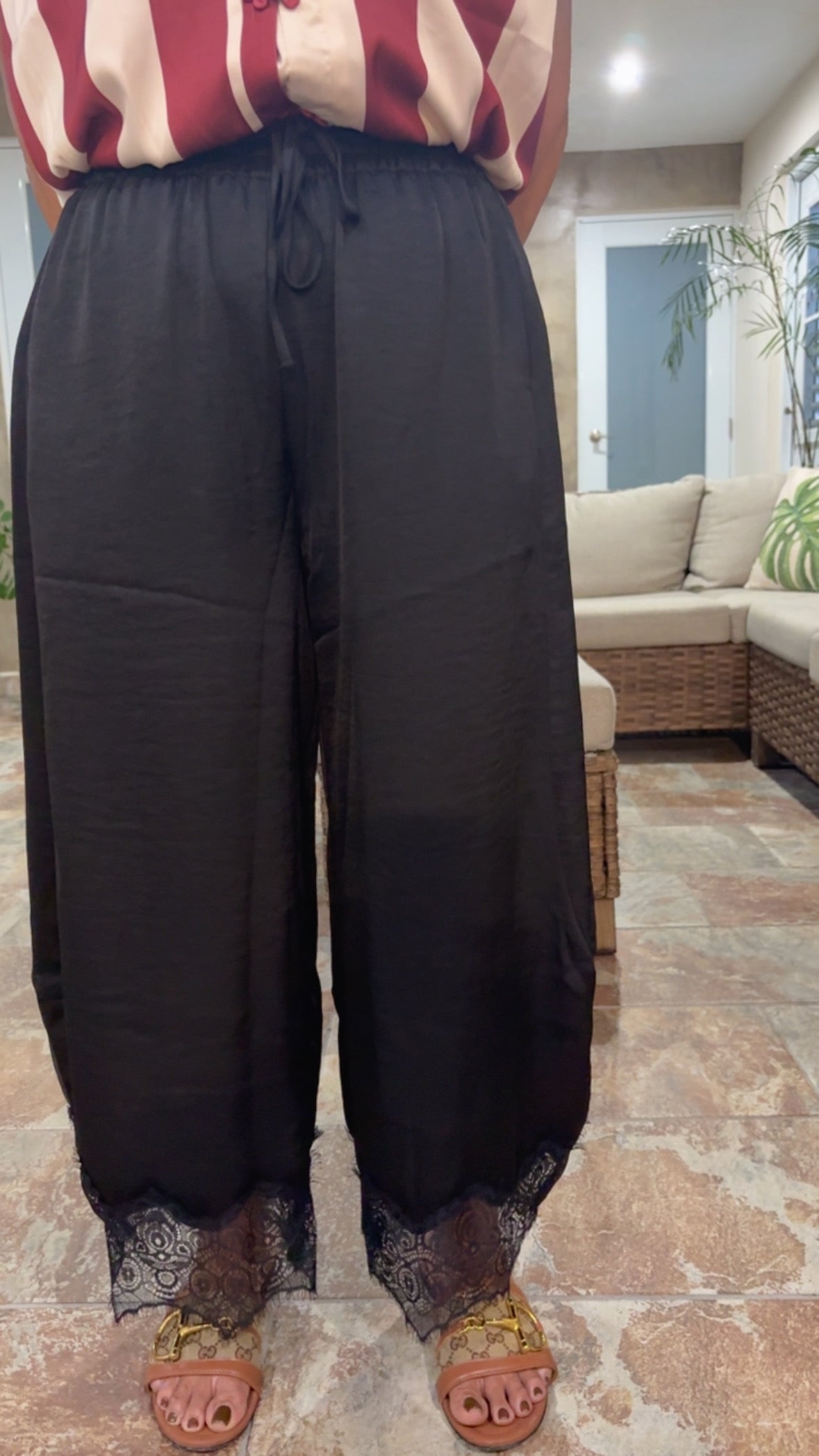 Lace Trim Barrel Pants