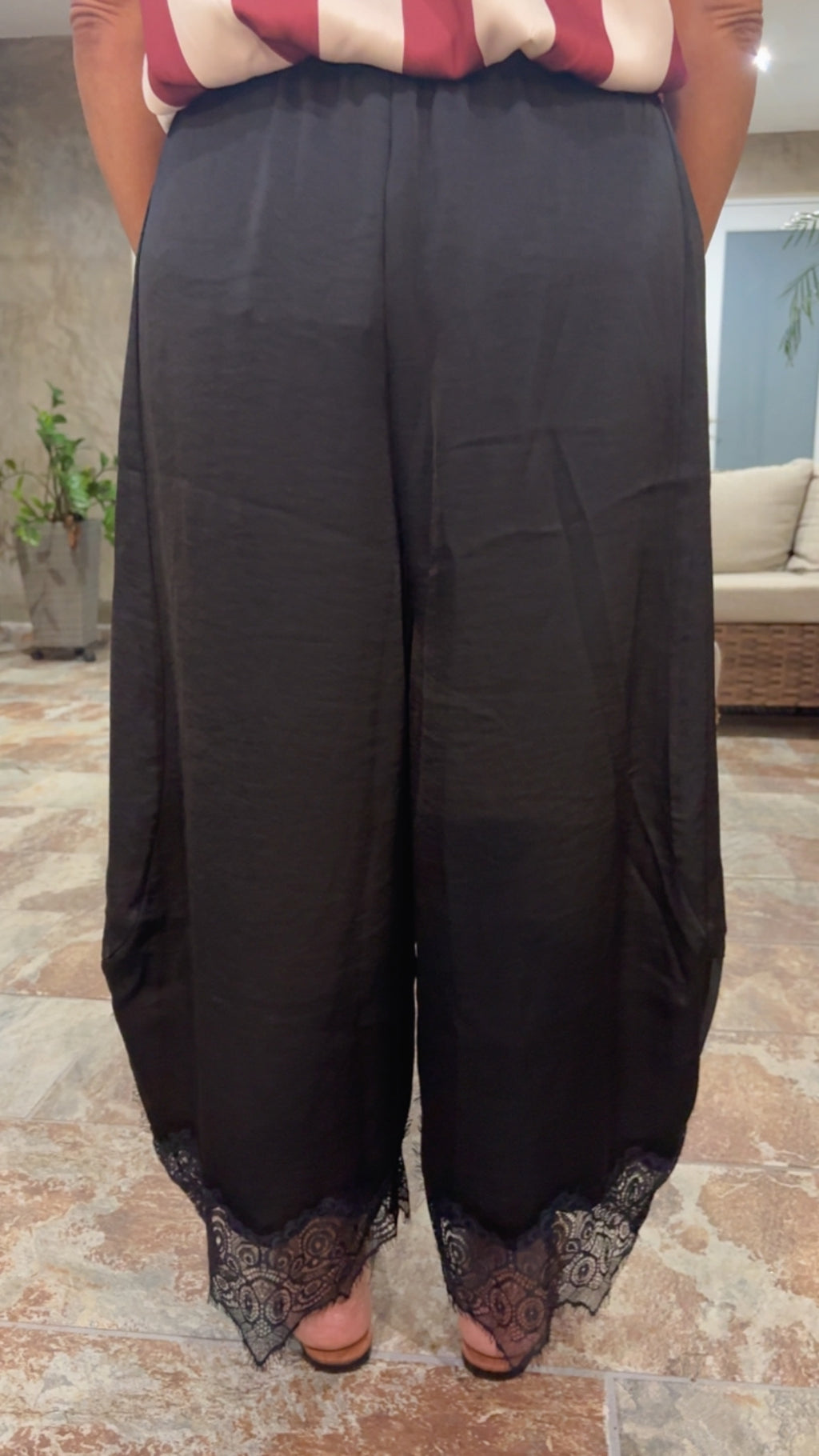 Lace Trim Barrel Pants