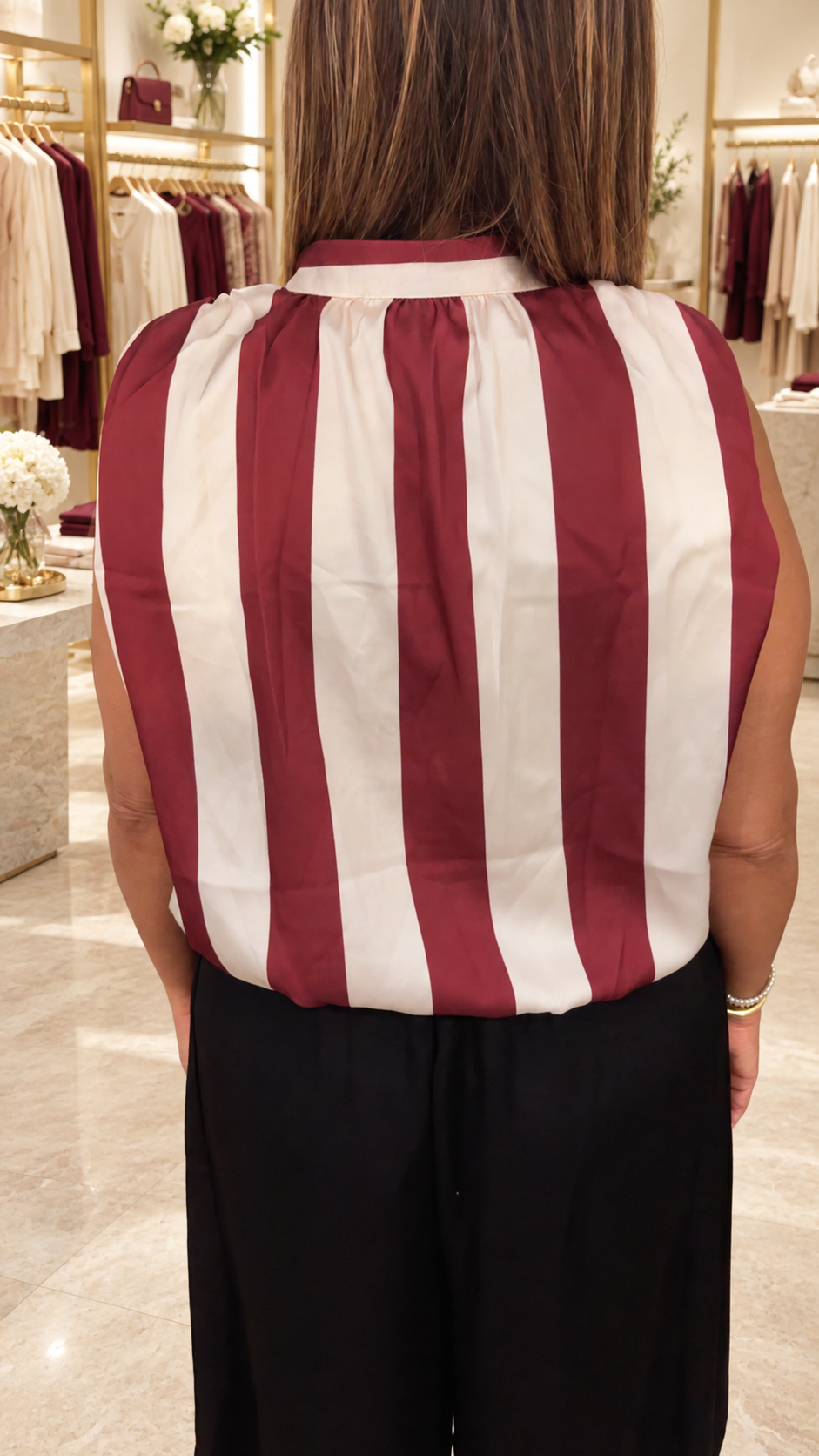 Stripe Button Satin Blouse