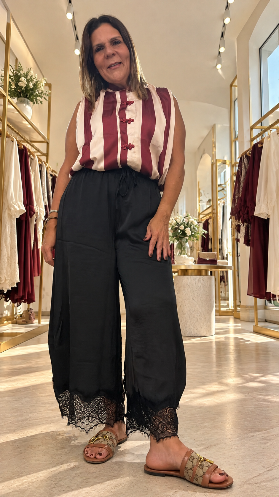 Lace Trim Barrel Pants